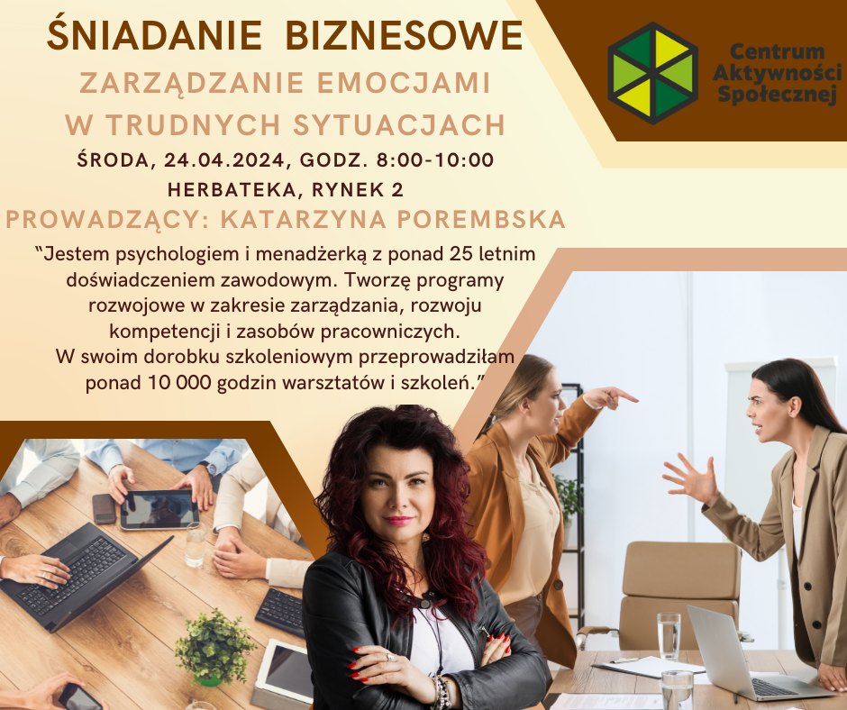 Śniadanie Biznesowe -Zarządzanie emocjami w trudnych sytuacjach- Katarzyna Porembska – 24.04